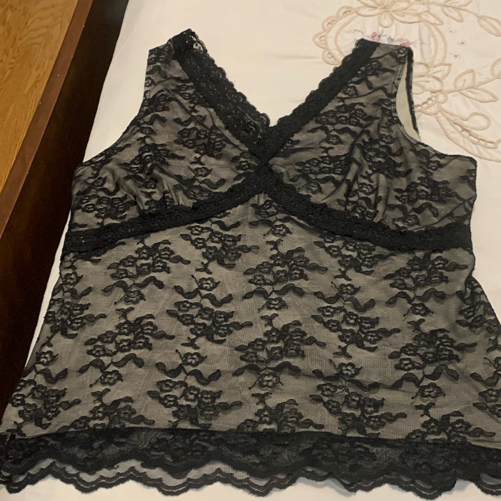 Worthington Women’s Black Lace Attached Light Cream Camisole Blouse Top Size XL